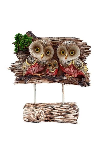 OEM Decorative Resin Owl Family on Iron Stand, 20x20 cm