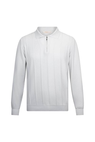 Hatemoğlu Gray Regular Fit Zippered Polo Neck Rayon Knitwear Sweater