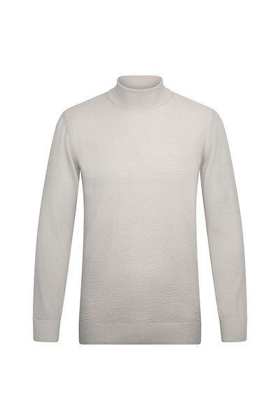 Hatemoğlu Beige Regular Fit Jacquard Half Turtleneck Wool Sweater