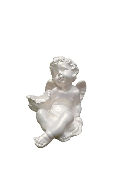 OEM Decoratiune din rasina Ingeras cu scoica, 30cm, alb perlat