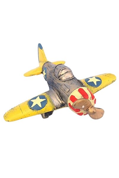 OEM Decoratiune din rasina in forma de avion galben cu elice, 24 cm