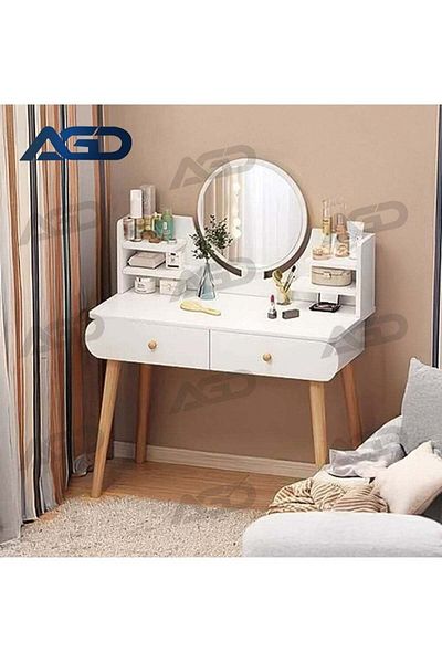 AGD طاولة مكياج خشبية فاخرة مع مرآة ودرجين بتصميم أنيق وعصري لطاولة مكياج