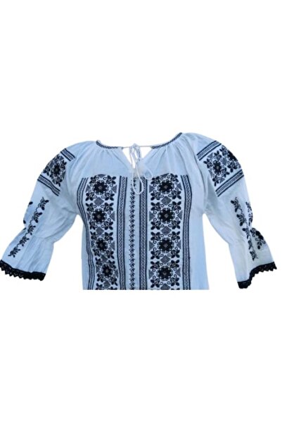 OEM Ie pentru dama, traditionala, bumbac, alb-negru, marime L