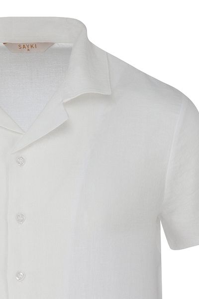 Hatemoğlu White Regular Fit Collar Linen Shirt