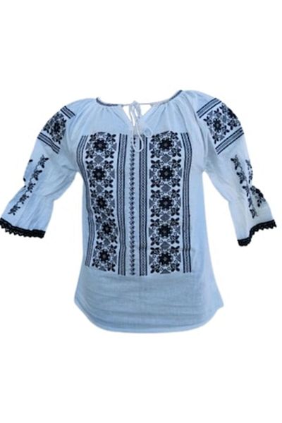 OEM Traditional Women's Blouse, Cotton, White-Black, Size M