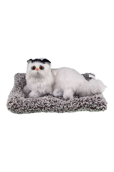 OEM Textile Cat Figurine on Cushion, 18x10 cm Black/White