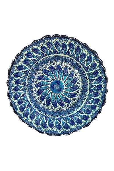 OEM Decorative ceramic plate with phosphorescent painted flowers, on a plastic stand