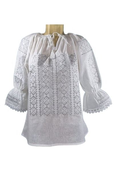OEM Ie Dama, Bumbac, Maneca 3/4, Model Traditional-Broderie Gri, Marime L