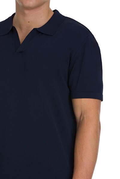 Hatemoğlu Navy Blue Regular Fit Polo Neck Rayon T-Shirt