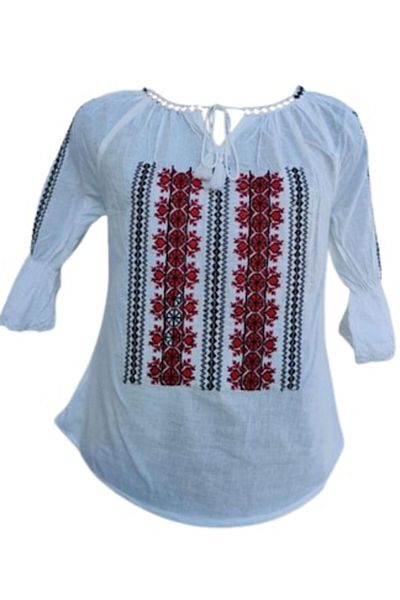 OEM Traditional Romanian Blouse for Women, Cotton, Red, Size M