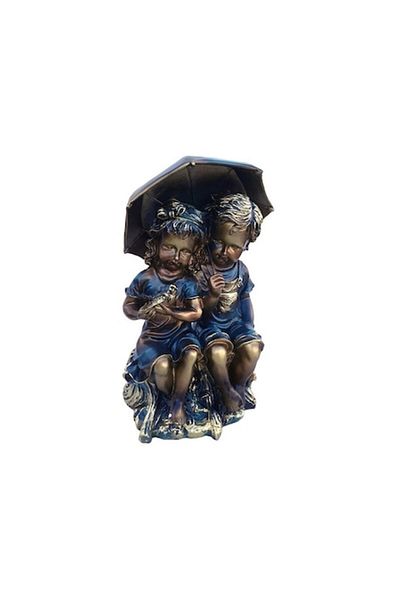 OEM Statueta din rasina, reprezentand doi copii, fata si baiat, cu umbrela si porumbel, 19x34 cm