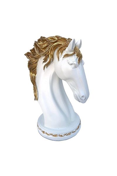 OEM Decoratiune din rasina, Cal, 21x28cm, Alb-Auriu