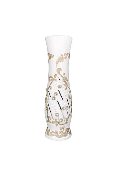 OEM Ceramic Vase with Stones and Mirror Bands, 19x60 cm White