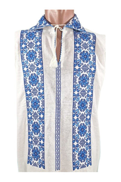 OEM Traditional Men's Blouse, Long Sleeve, Cotton, Embroidery Navy Blue-Blue, Size 2XL