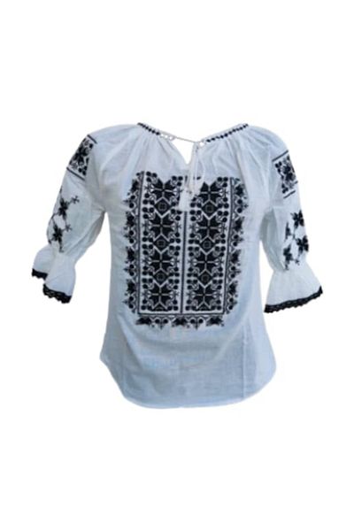 OEM Traditional Women's Blouse, Black-White Cotton, Size L