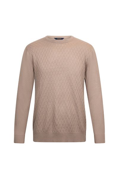 Hatemoğlu Brown Regular Fit Jacquard Crew Neck Wool Knitwear Sweater