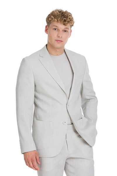 Hatemoğlu Beige Slim Fit Mono Collar Linen Suit