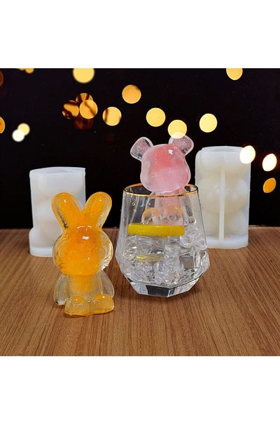 COOYA Ice Molds 3 Pack, Rabbit and bear shapes,Make Lovely 3D Drink Ice for Coffee, Juice