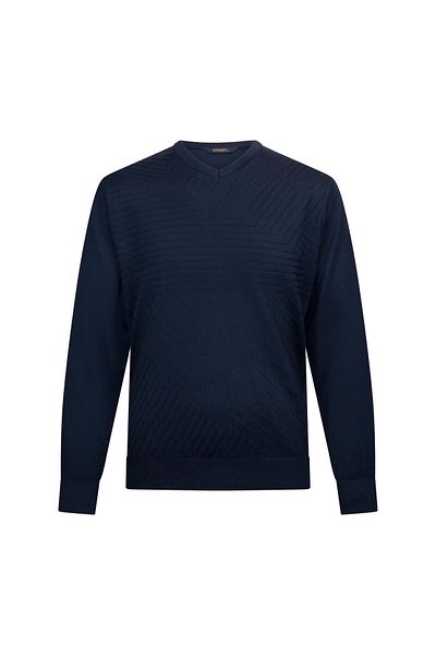 Hatemoğlu Navy Blue Regular Fit V-Neck Wool Knitwear Sweater
