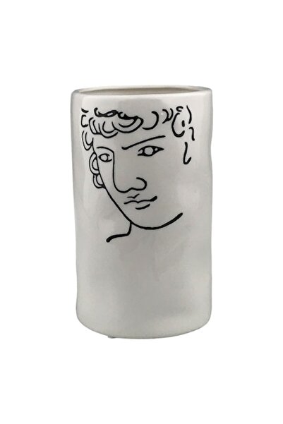 OEM Vaza din ceramica cu om desenat, 12x21 cm, alb-negru