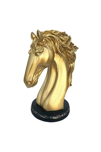 OEM Decoratiune din rasina, Cal, 21x28cm, Auriu-Negru