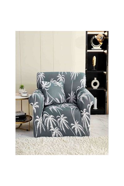 JOJO HOME Elastic Chair Cover for Armchair, Jojo Home, Palm Print, 90x140cm, Gray
