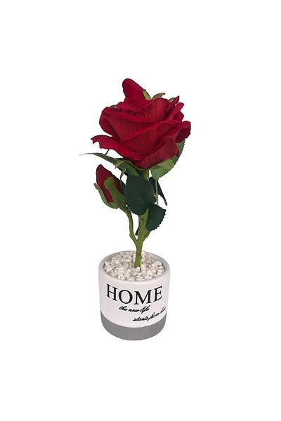 OEM Ceramic pot with plastic rose, with 'Home' text, M1, 10x29 cm