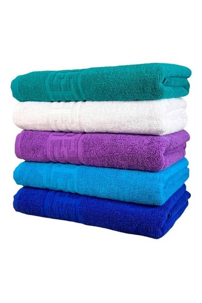 OEM Set of 5 bath towels, Cotton, Greek Border, 500g/m², 70x140cm, Multicolor