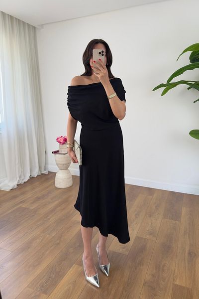 BİRCANÇİL Vionna Black Asymmetrical Cut Dress