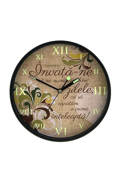 OEM Ceas de perete cu citate biblice și numere fosforescente, 25x25 cm, verde-multicolor