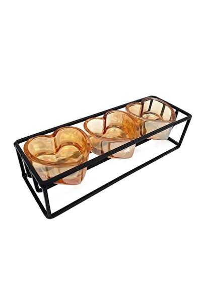 OEM Metallic stand with three glass heart-shaped candle holders, 24 x 8 cm