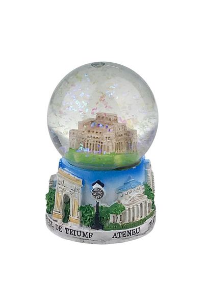 OEM Glass Globe with Water on Resin Base, Bucharest Design, 5x7 cm, Multicolor