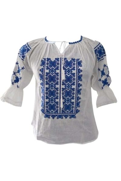 OEM Bluză tradițională pentru femei cu mâneci 3/4, broderie albastră, mărimea M