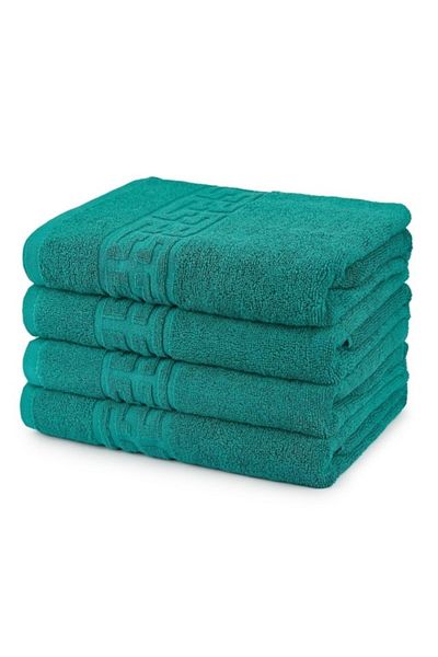 OEM Set 4 bath towels, Cotton, Uni, Greek Border, 500g/m², 70x140cm, Dark Green