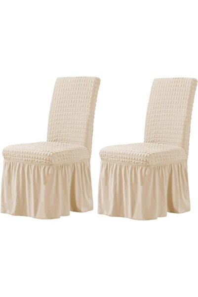 OEM Set de 2 huse de scaun, crepon cu volane, poliester și lycra, fildeș