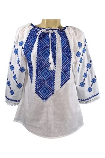 OEM Bluză de damă, bumbac, mâneci 3/4, model broderie tradițională albastru/bleumarin, mărimea XL