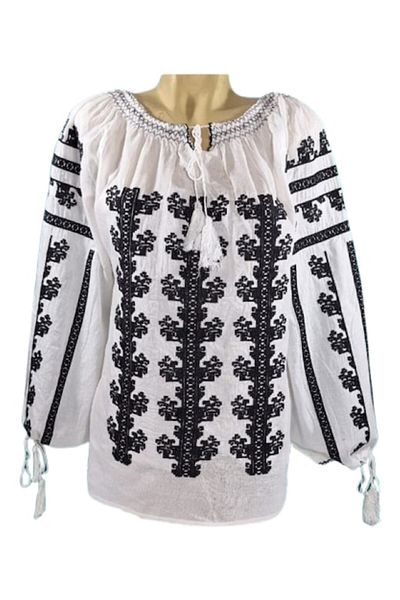 OEM Women's Blouse, Cotton, Long Sleeve, Black Embroidery, Traditional Design, Size M