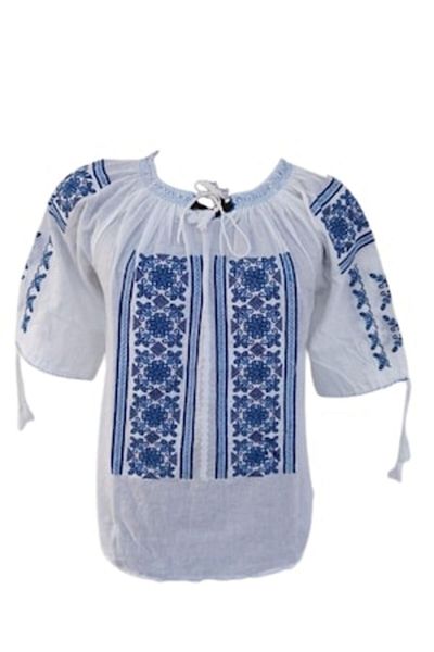 OEM Women's Traditional Blouse, Short Sleeve, Embroidered Navy-Blue, Size L