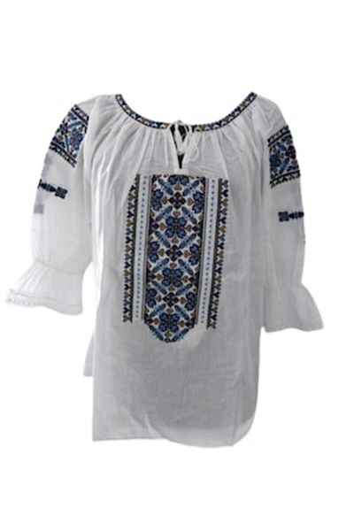 OEM Women's Blouse, 3/4 Sleeves, Traditional Design, Cotton, Embroidery Black/Blue/Beige, Size L