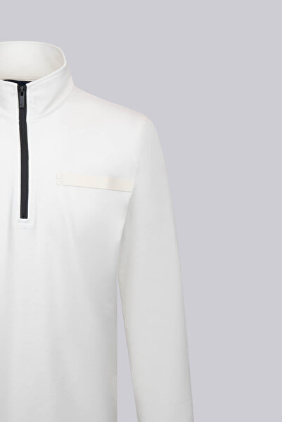 Hatemoğlu Beyaz Regular Fit Fermuarlı Yarım Balıkçı Yaka Pamuklu Sweatshirt