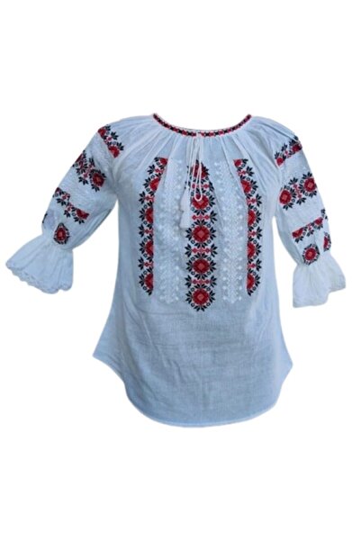 OEM Ie de dama, traditionala, bumbac, rosu-negru, marimea L