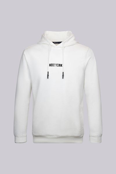 Hatemoğlu White Regular Cotton Hooded Kangaroo Pocket Sweatshirt
