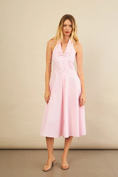 Cool & Sexy Women's Pink Ribbon Detailed Plaid Shirt Dress Psg1014