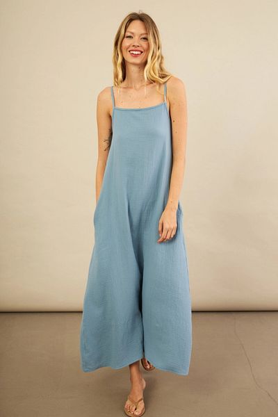 Cool & Sexy Women's Indigo Pocketed Rope Strap Midi Muslin Dress Bty100