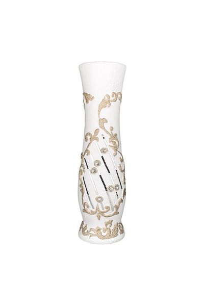 OEM Ceramic Vase with Stones and Mirror Bands, 19x60 cm White