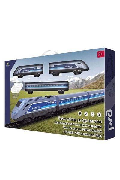 divendi-ro Jucărie tren de mare viteză urban, cu șine, cu lumini și sunet, 65x6x37cm, albastru