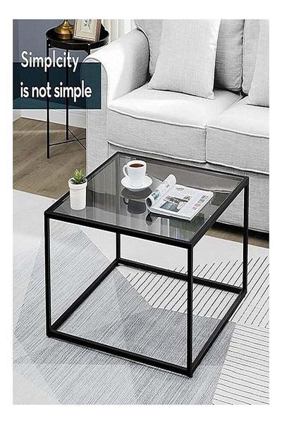 AGD Glass Coffee Table, Modern Small Square Simple Coffee Table for Living Room, Gray and Black Colo