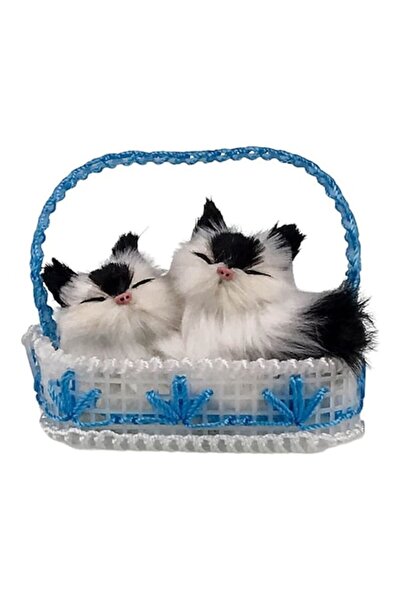 OEM Coșuleț de plastic cu două pisicuțe, 12x10 cm albastru