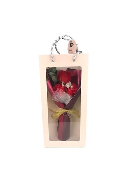 OEM Bouquet of three soap/foam roses, packed in a bag with handles, M4, 15X32 cm
