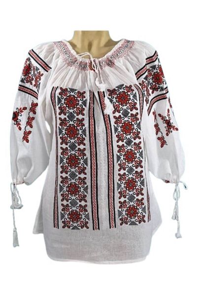 OEM Women's Blouse, 3/4 Sleeve, Cotton, Traditional Design, Hand Embroidered Red-Black, Size S